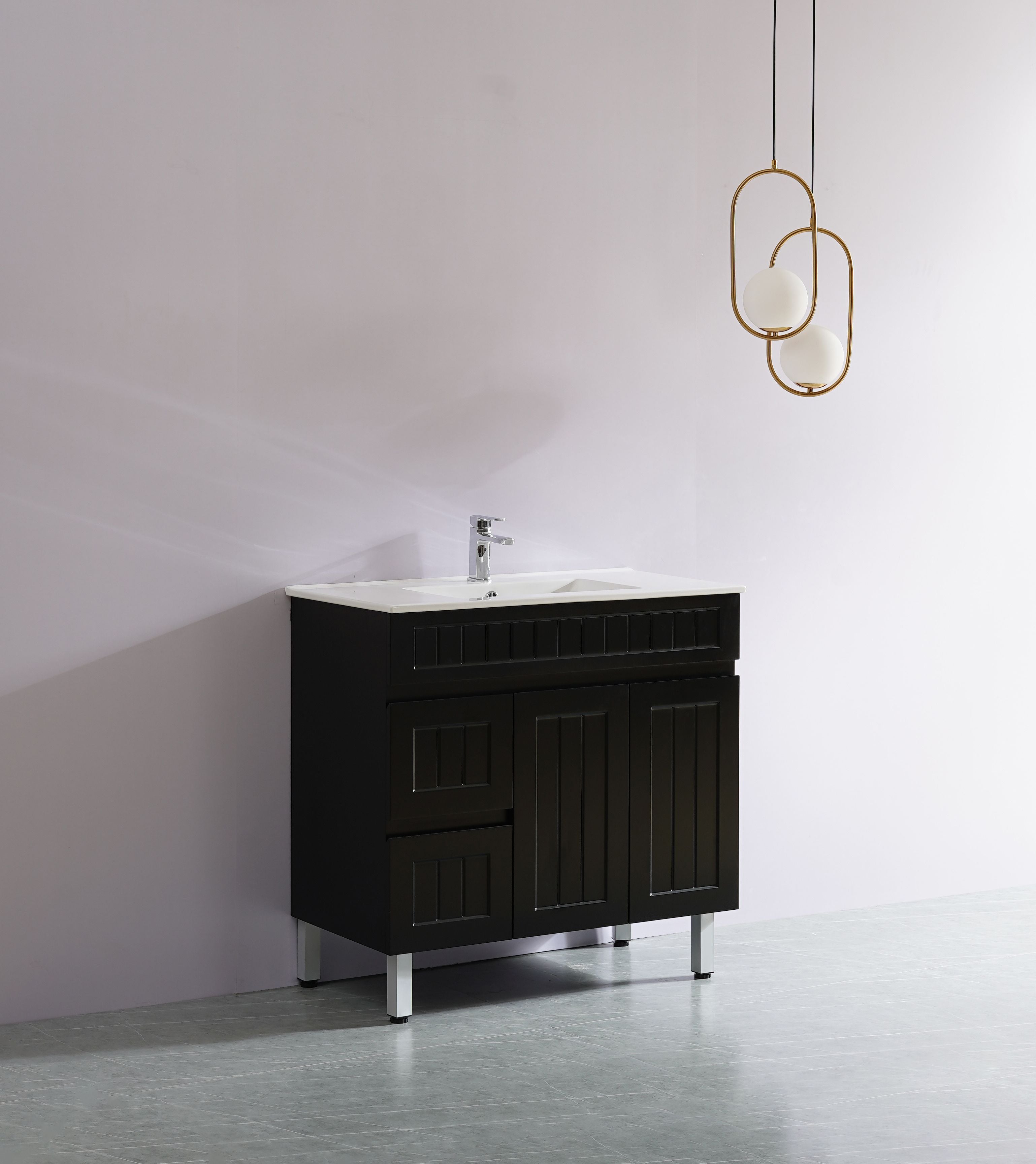 POSEIDON ACACIA SHAKER MATTE BLACK 900MM FLOOR STANDING VANITY (AVAILABLE IN LEFT HAND DRAWER AND RIGHT HAND DRAWER)