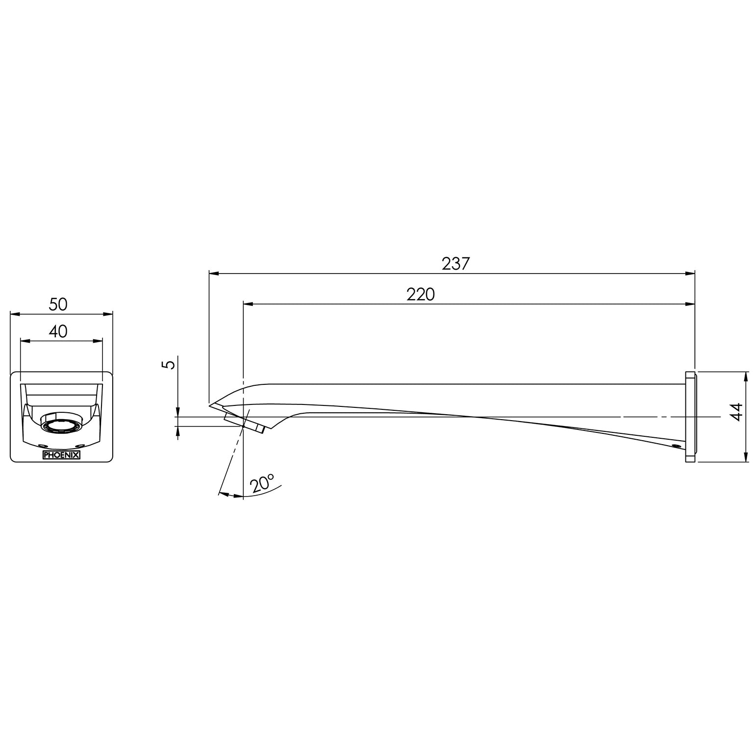 PHOENIX AGRO WALL BATH OUTLET 220MM CHROME