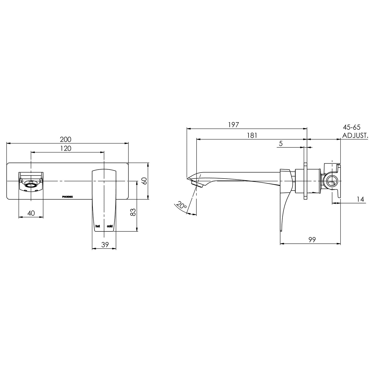 PHOENIX AGRO WALL BATH MIXER SET 200MM CHROME