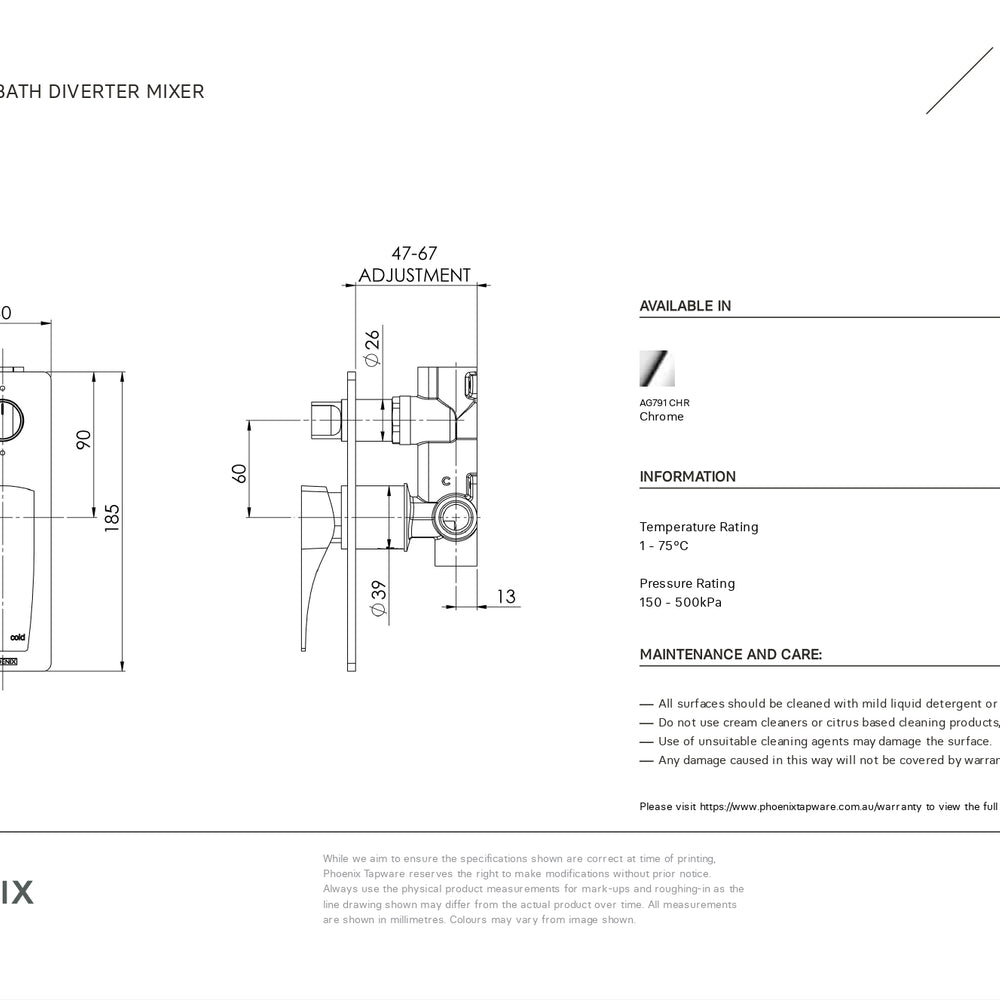 PHOENIX AGRO SHOWER / BATH DIVERTER MIXER CHROME