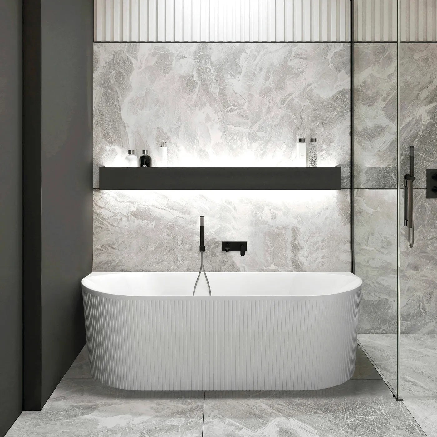 ATTICA NOOSA BACK TO WALL CORNER BATHTUB MATTE WHITE (AVAILABLE IN 1500MM AND 1700MM)