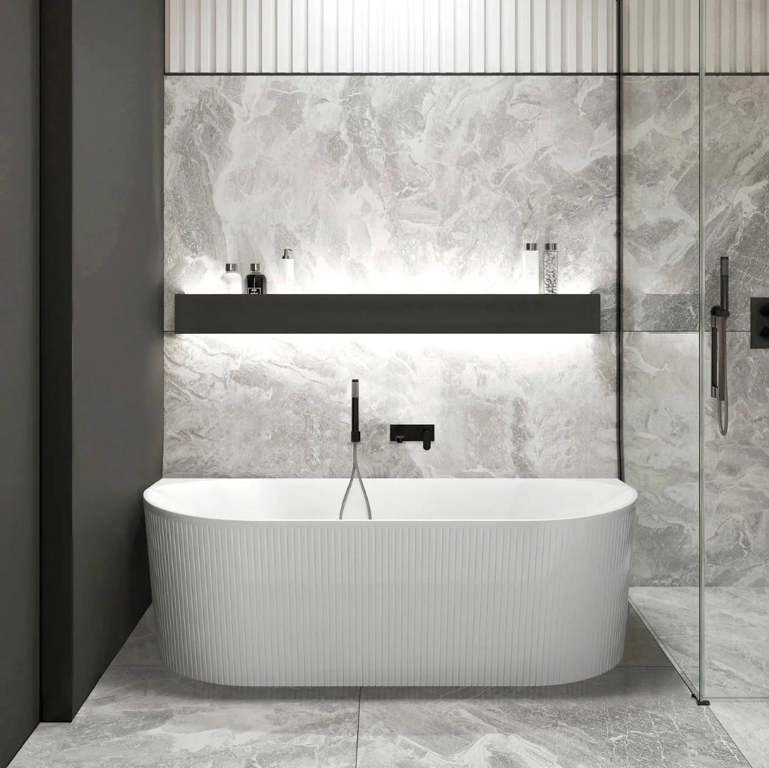 ATTICA NOOSA BACK TO WALL CORNER BATHTUB GLOSS WHITE (AVAILABLE IN 1500MM AND 1700MM)