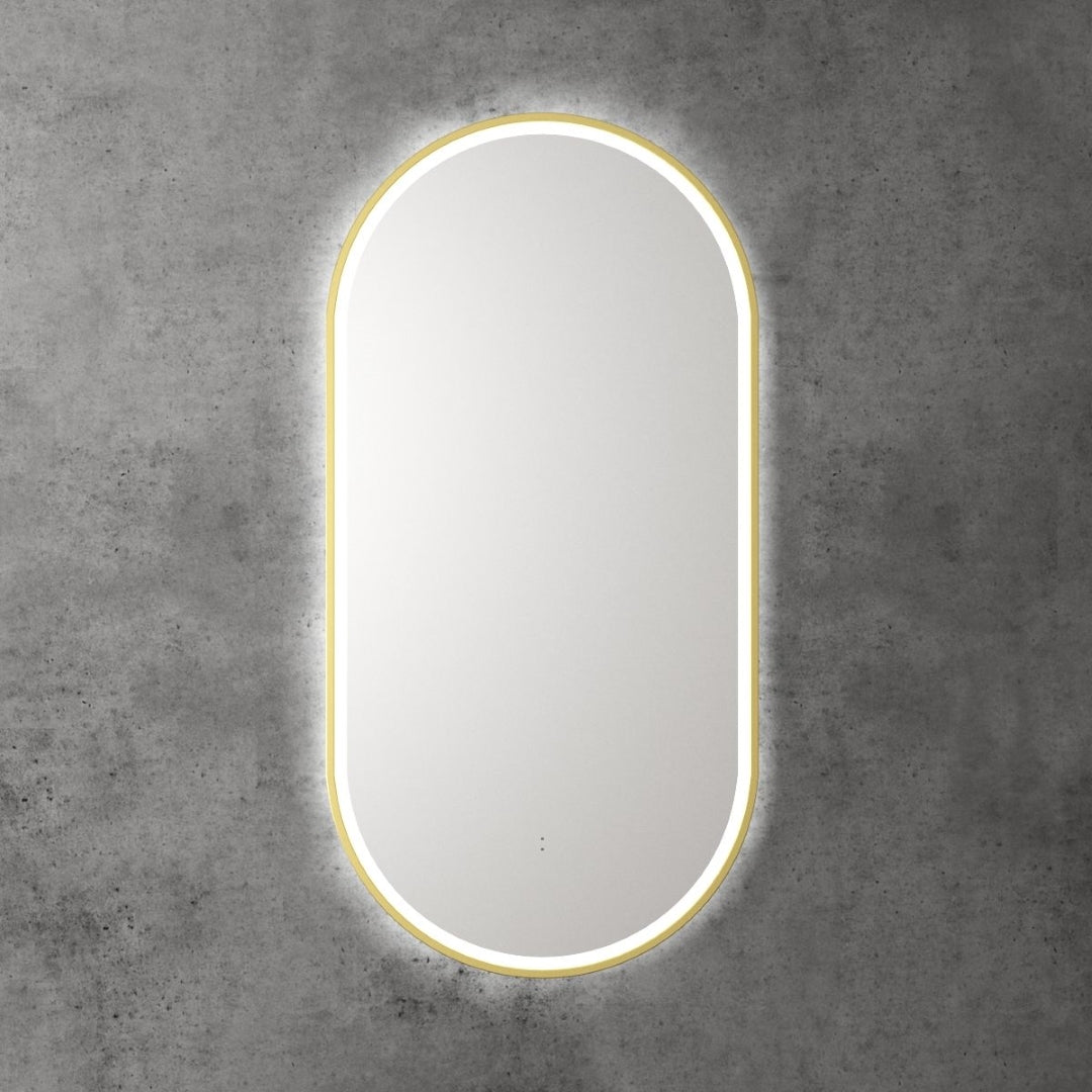 AULIC BEAU MONDE LED MIRROR BRUSHED GOLD 3 COLOUR LIGHTS 450X900MM