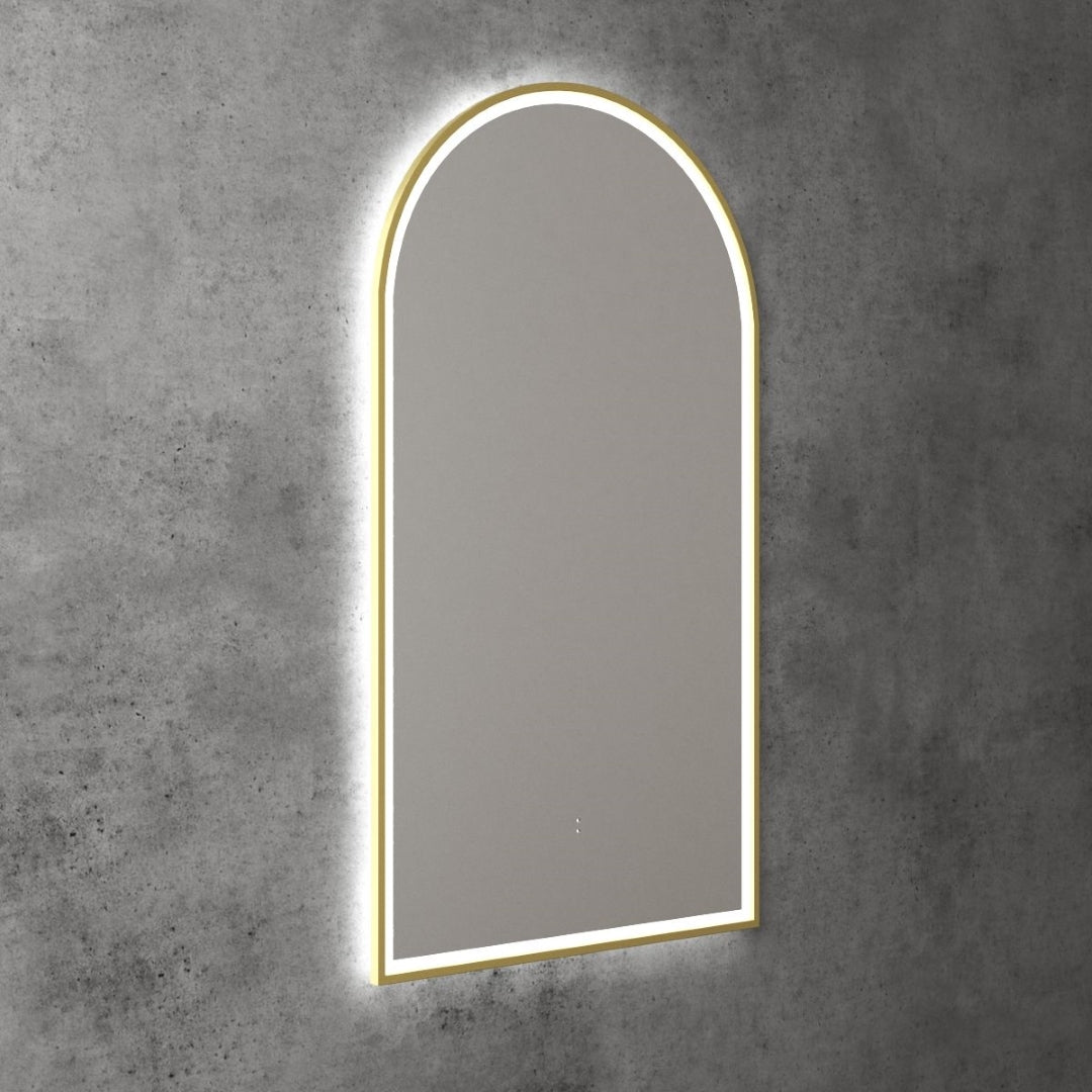 AULIC CANTERBURY LED MIRROR BRUSHED GOLD 3 COLOUR LIGHTS 500X900MM