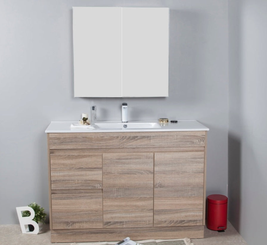 AULIC GRACE WHITE OAK 1200MM SINGLE BOWL FREE STANDING VANITY (AVAILABLE IN LEFT AND RIGHT HAND DRAWER)