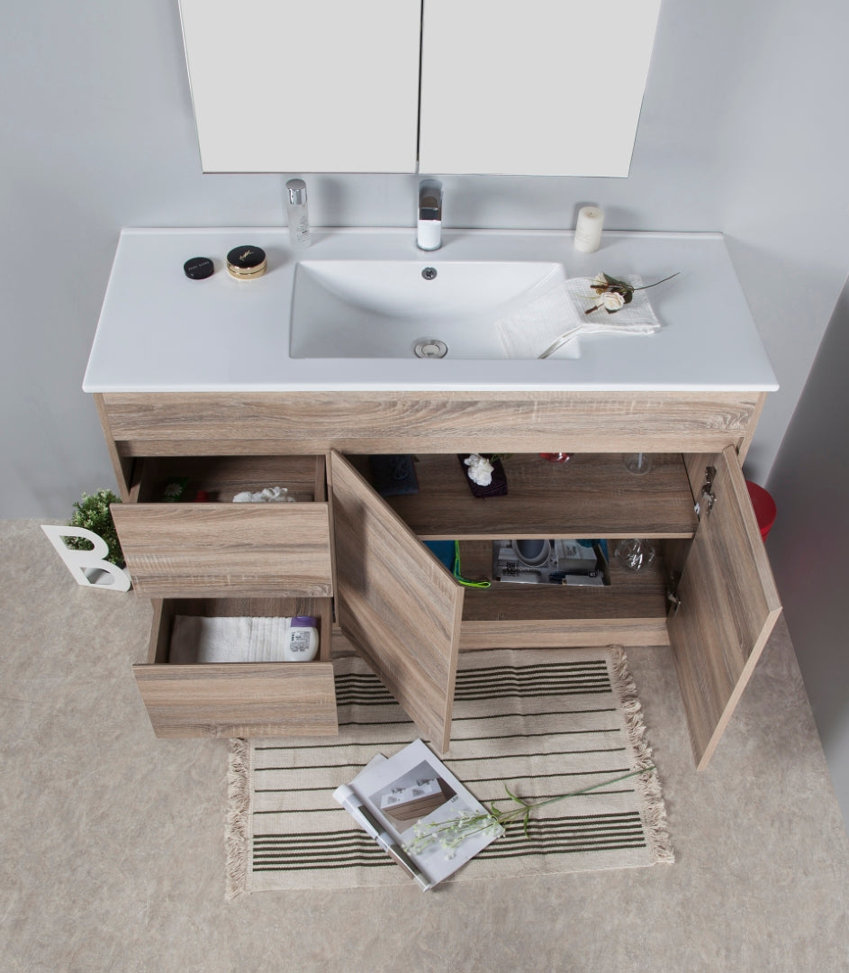 AULIC GRACE WHITE OAK 1200MM SINGLE BOWL FREE STANDING VANITY (AVAILABLE IN LEFT AND RIGHT HAND DRAWER)