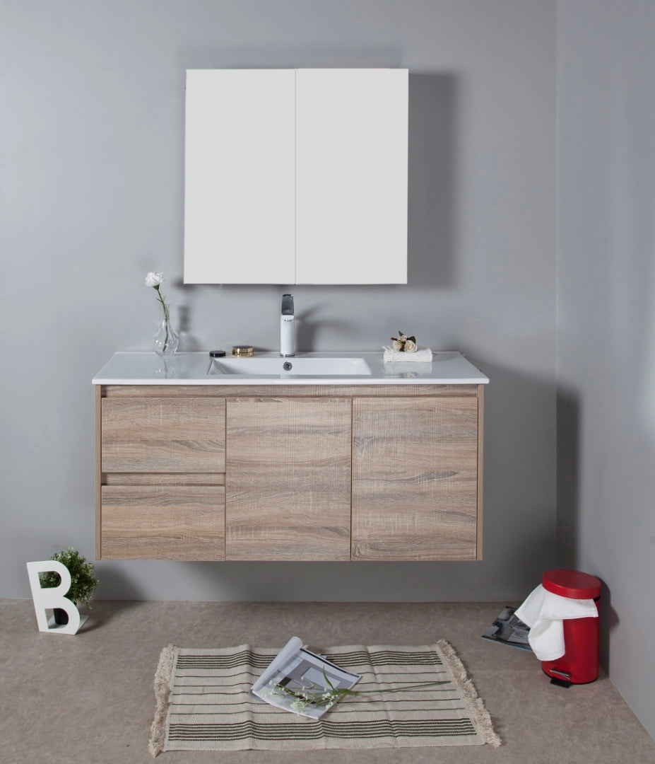 AULIC GRACE WHITE OAK 1200MM SINGLE BOWL WALL HUNG VANITY (AVAILABLE IN LEFT AND RIGHT HAND DRAWER)