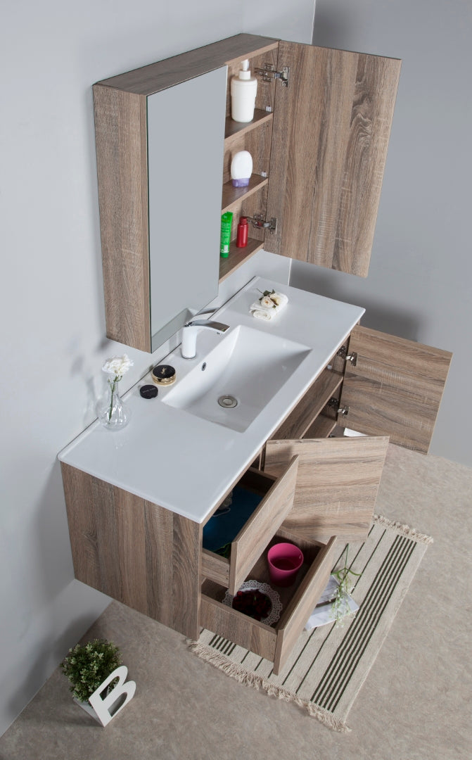 AULIC GRACE WHITE OAK 1200MM SINGLE BOWL WALL HUNG VANITY (AVAILABLE IN LEFT AND RIGHT HAND DRAWER)