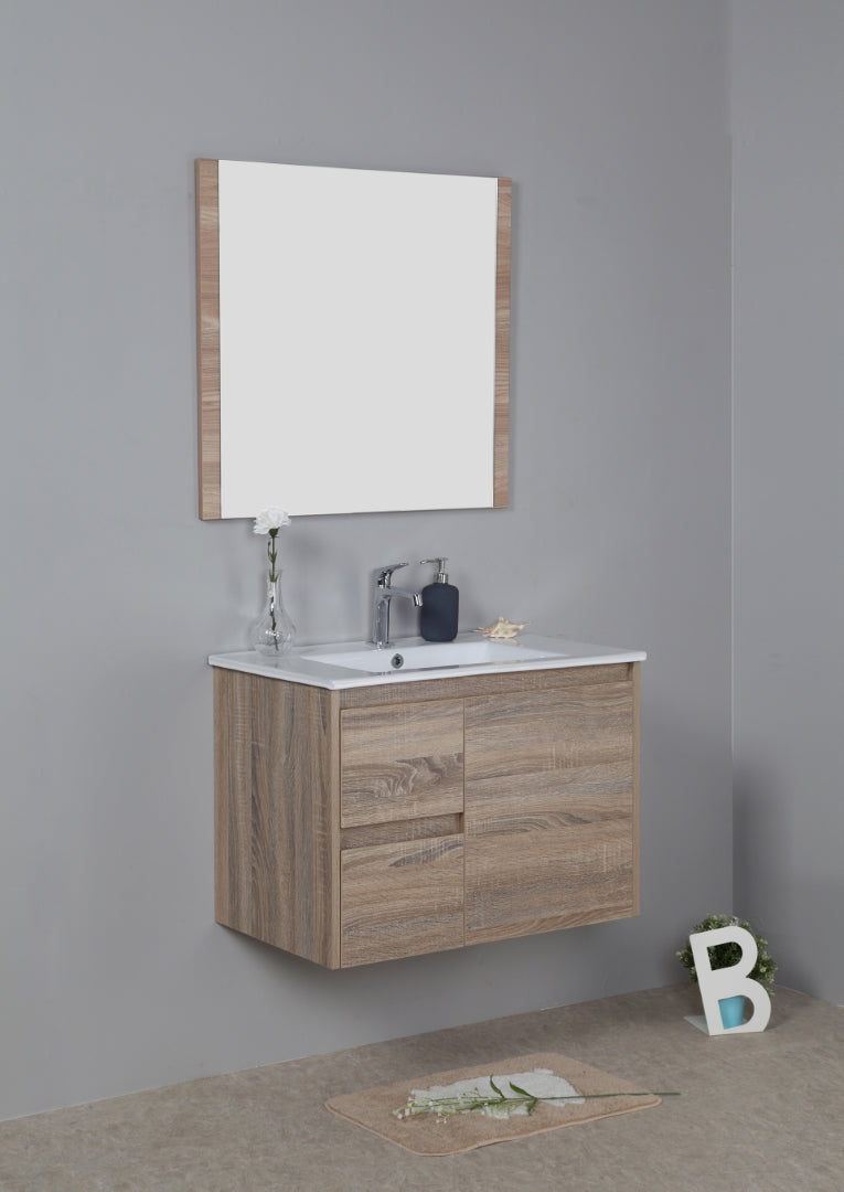 AULIC GRACE WHITE OAK 750MM LEFT HAND AND RIGHT HAND DRAWER WALL HUNG VANITY