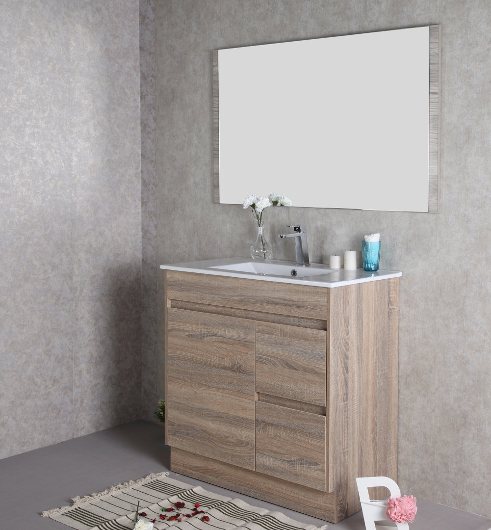 AULIC GRACE WHITE OAK 900MM LEFT HAND AND RIGHT HAND DRAWER FREE STANDING VANITY