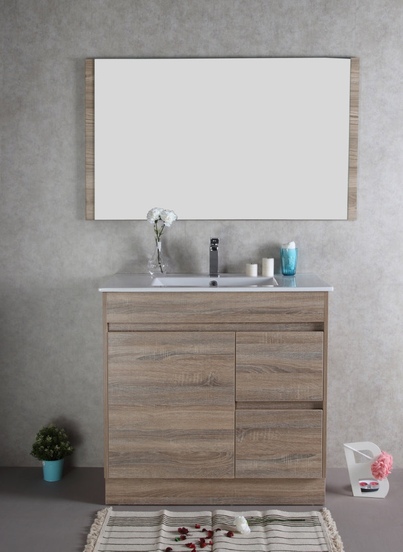 AULIC GRACE WHITE OAK 900MM LEFT HAND AND RIGHT HAND DRAWER FREE STANDING VANITY