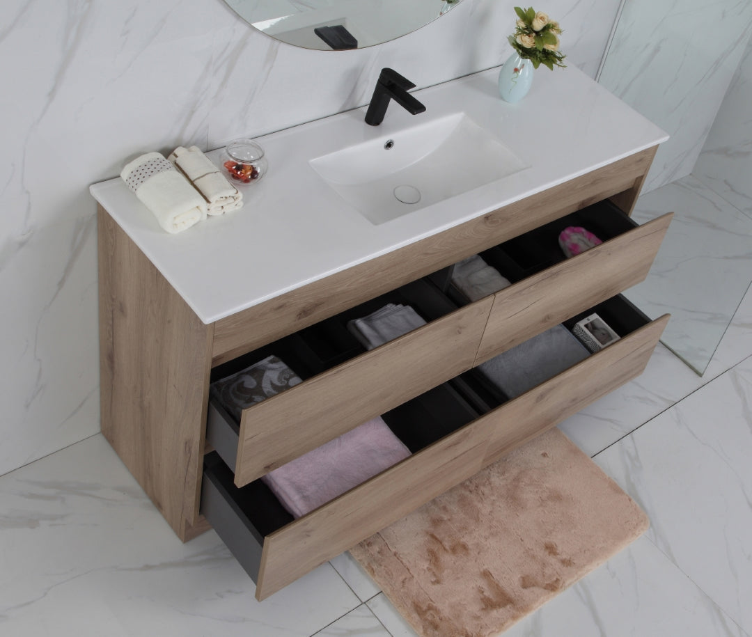 AULIC MAX WHITE OAK 1200MM SINGLE BOWL FREESTANDING VANITY
