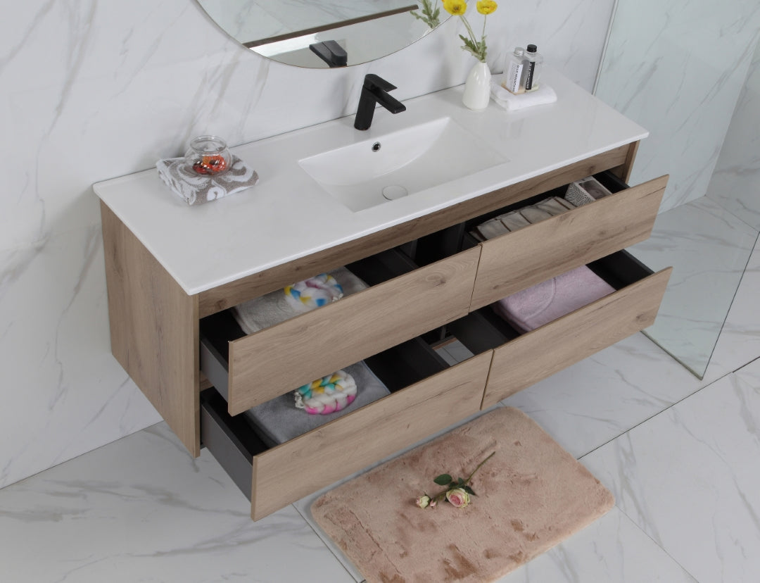 AULIC MAX WHITE OAK 1200MM SINGLE BOWL WALL HUNG VANITY