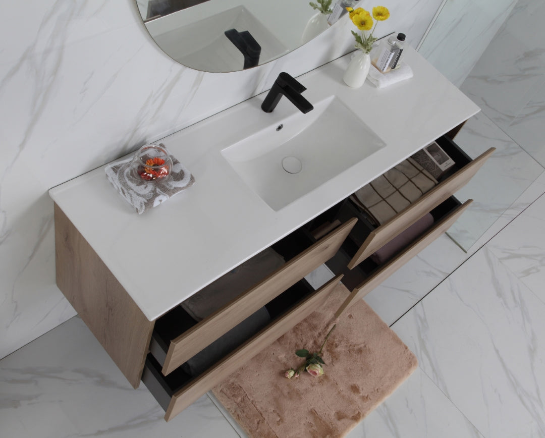 AULIC MAX WHITE OAK 1200MM SINGLE BOWL WALL HUNG VANITY