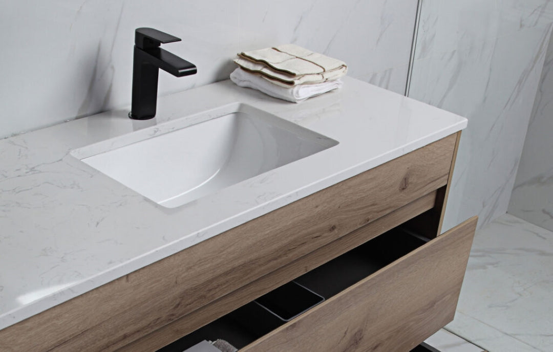 AULIC MAX WHITE OAK 1500MM DOUBLE BOWL FREE STANDING VANITY