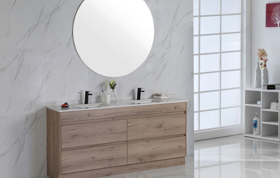 AULIC MAX WHITE OAK 1500MM DOUBLE BOWL FREE STANDING VANITY