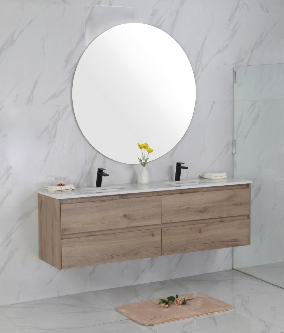 AULIC MAX WHITE OAK 1500MM DOUBLE BOWL WALL HUNG VANITY