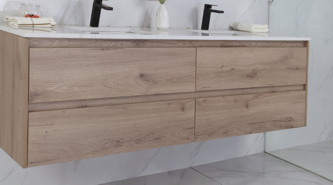 AULIC MAX WHITE OAK 1500MM DOUBLE BOWL WALL HUNG VANITY