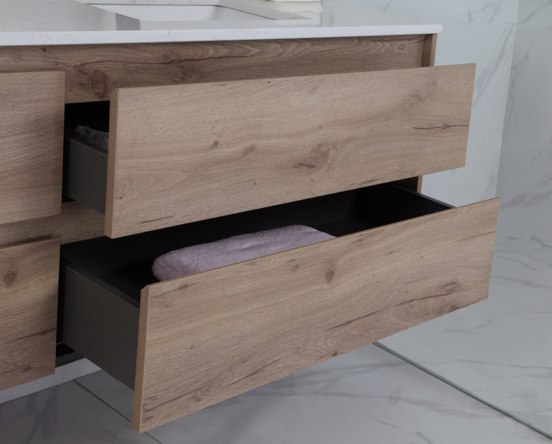 AULIC MAX WHITE OAK 1500MM DOUBLE BOWL WALL HUNG VANITY
