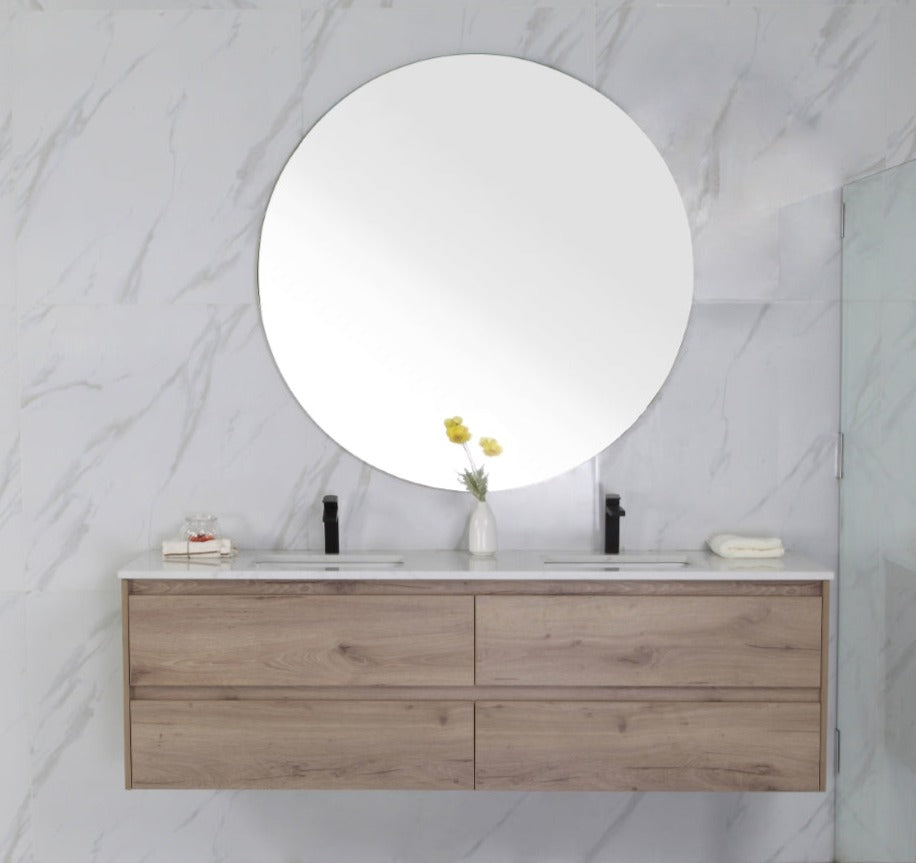 AULIC MAX WHITE OAK 1500MM DOUBLE BOWL WALL HUNG VANITY