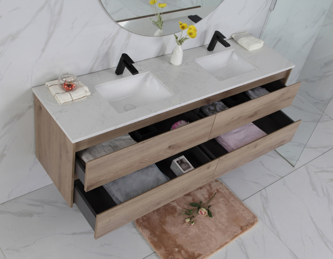 AULIC MAX WHITE OAK 1500MM DOUBLE BOWL WALL HUNG VANITY