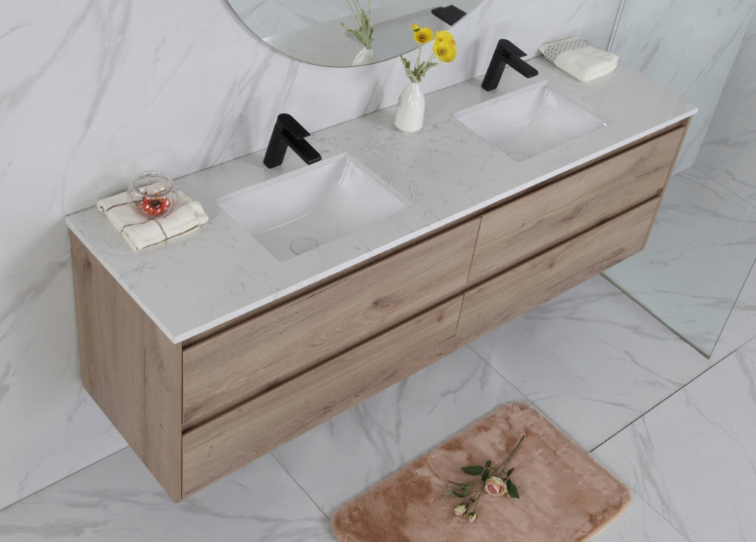 AULIC MAX WHITE OAK 1500MM DOUBLE BOWL WALL HUNG VANITY