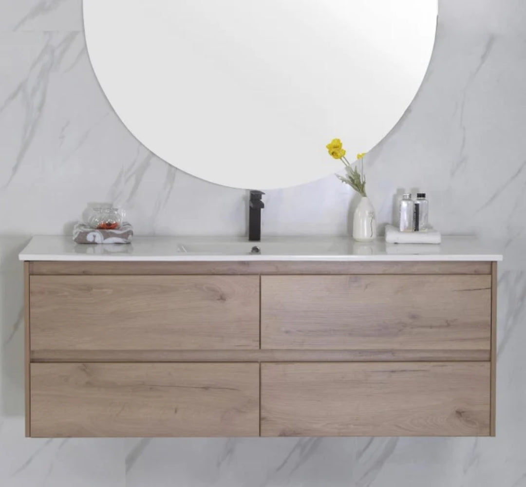 AULIC MAX WHITE OAK 1500MM SINGLE BOWL WALL HUNG VANITY