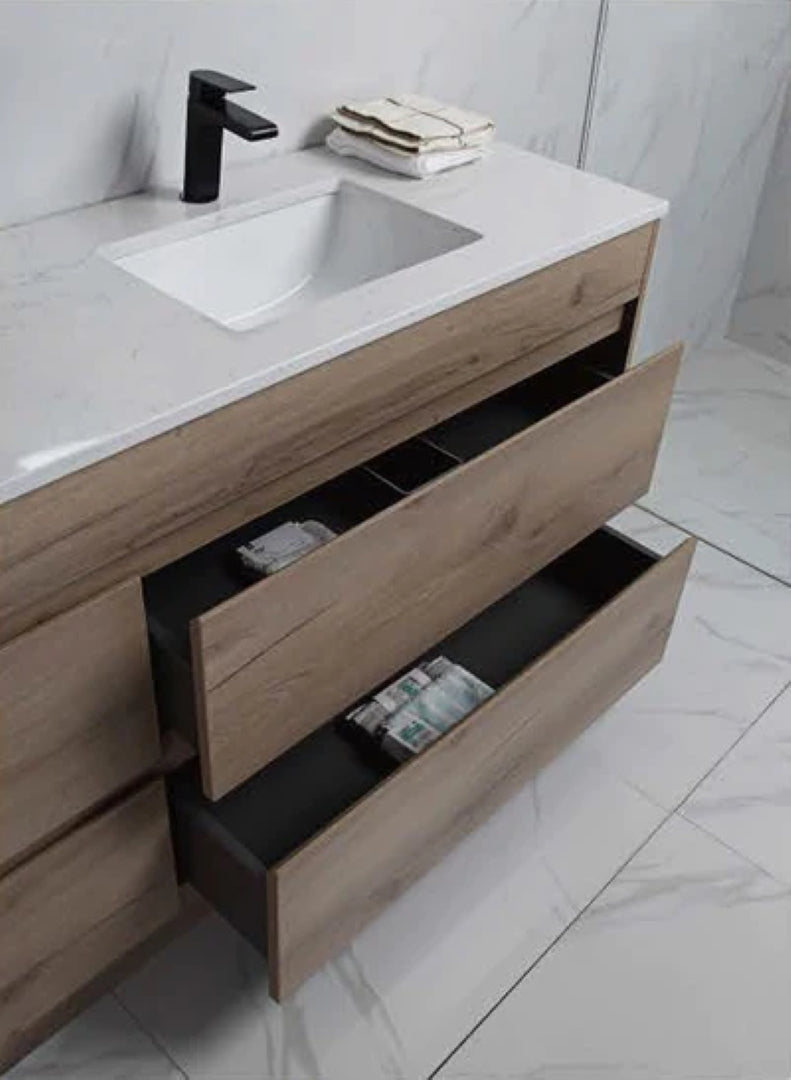 AULIC MAX WHITE OAK 1500MM SINGLE BOWL WALL HUNG VANITY