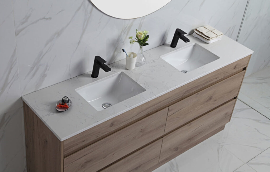 AULIC MAX WHITE OAK 1800MM DOUBLE BOWL FREE STANDING VANITY