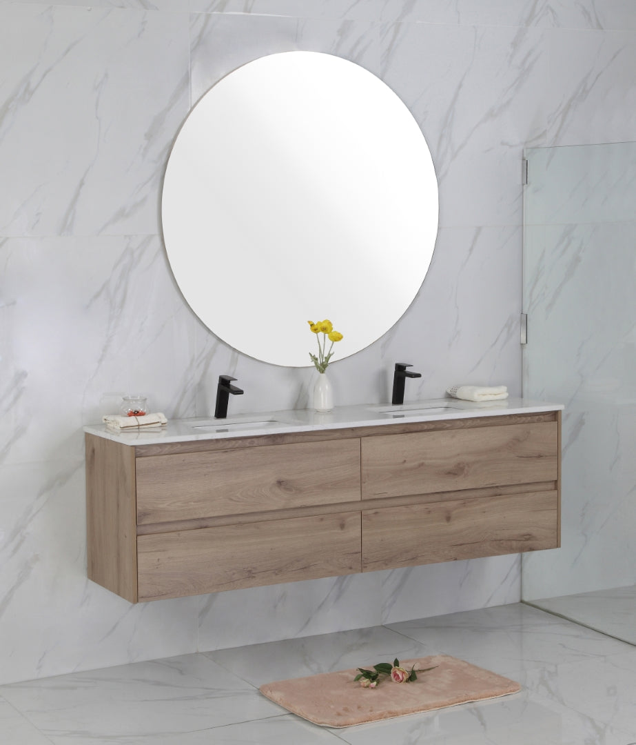 AULIC MAX WHITE OAK 1800MM DOUBLE BOWL WALL HUNG VANITY