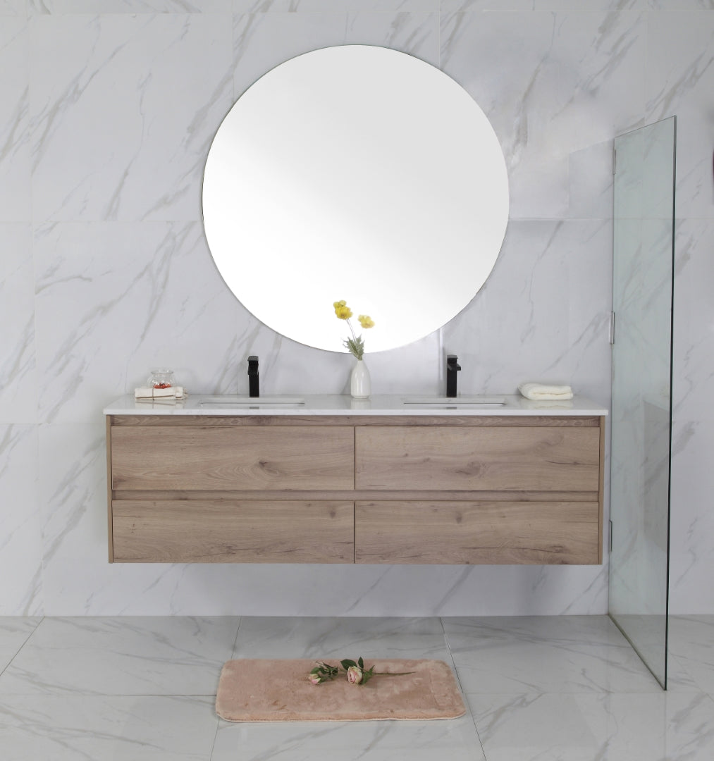 AULIC MAX WHITE OAK 1800MM DOUBLE BOWL WALL HUNG VANITY