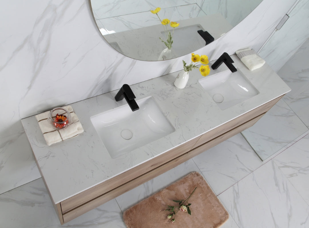 AULIC MAX WHITE OAK 1800MM DOUBLE BOWL WALL HUNG VANITY