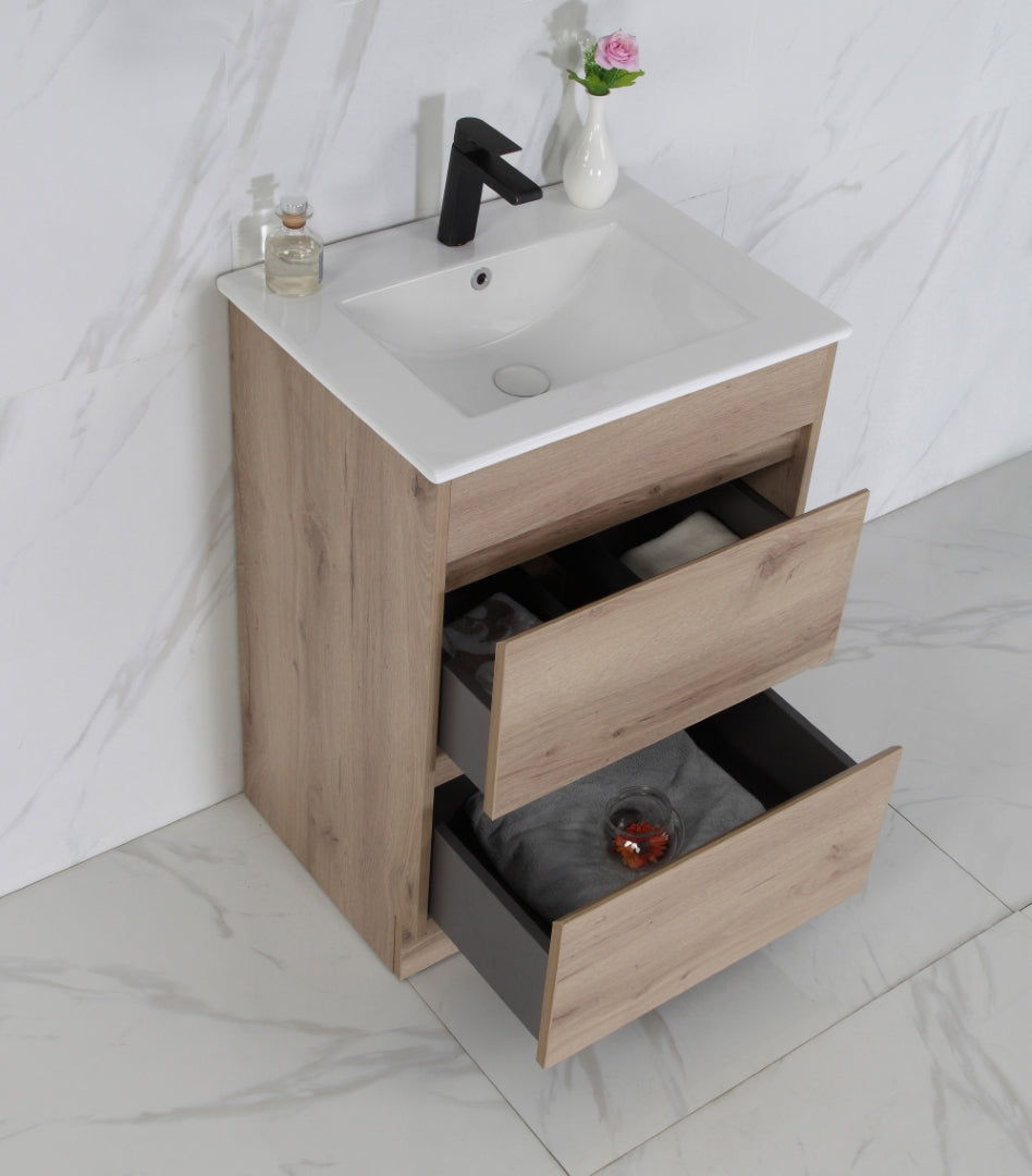 AULIC MAX WHITE OAK 600MM SINGLE BOWL FREESTANDING VANITY