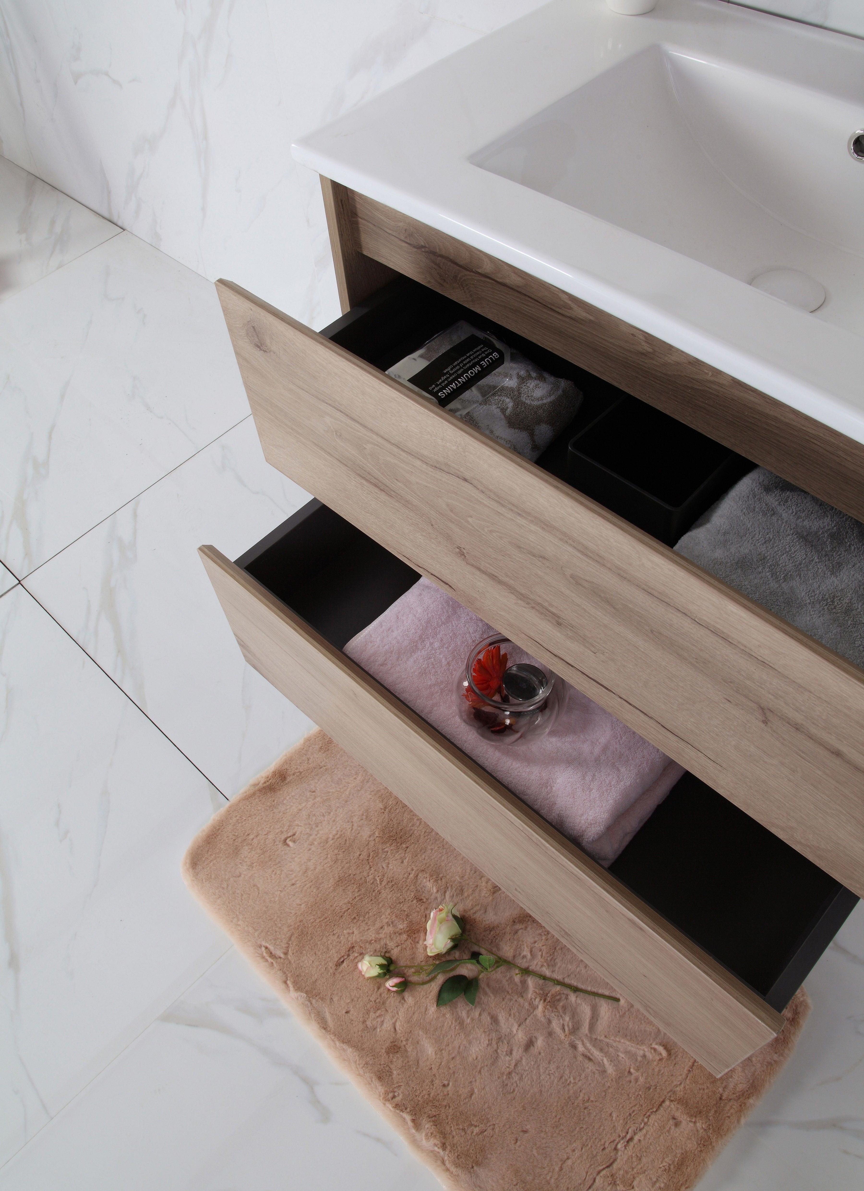 AULIC MAX WHITE OAK 750MM SINGLE BOWL WALL HUNG VANITY