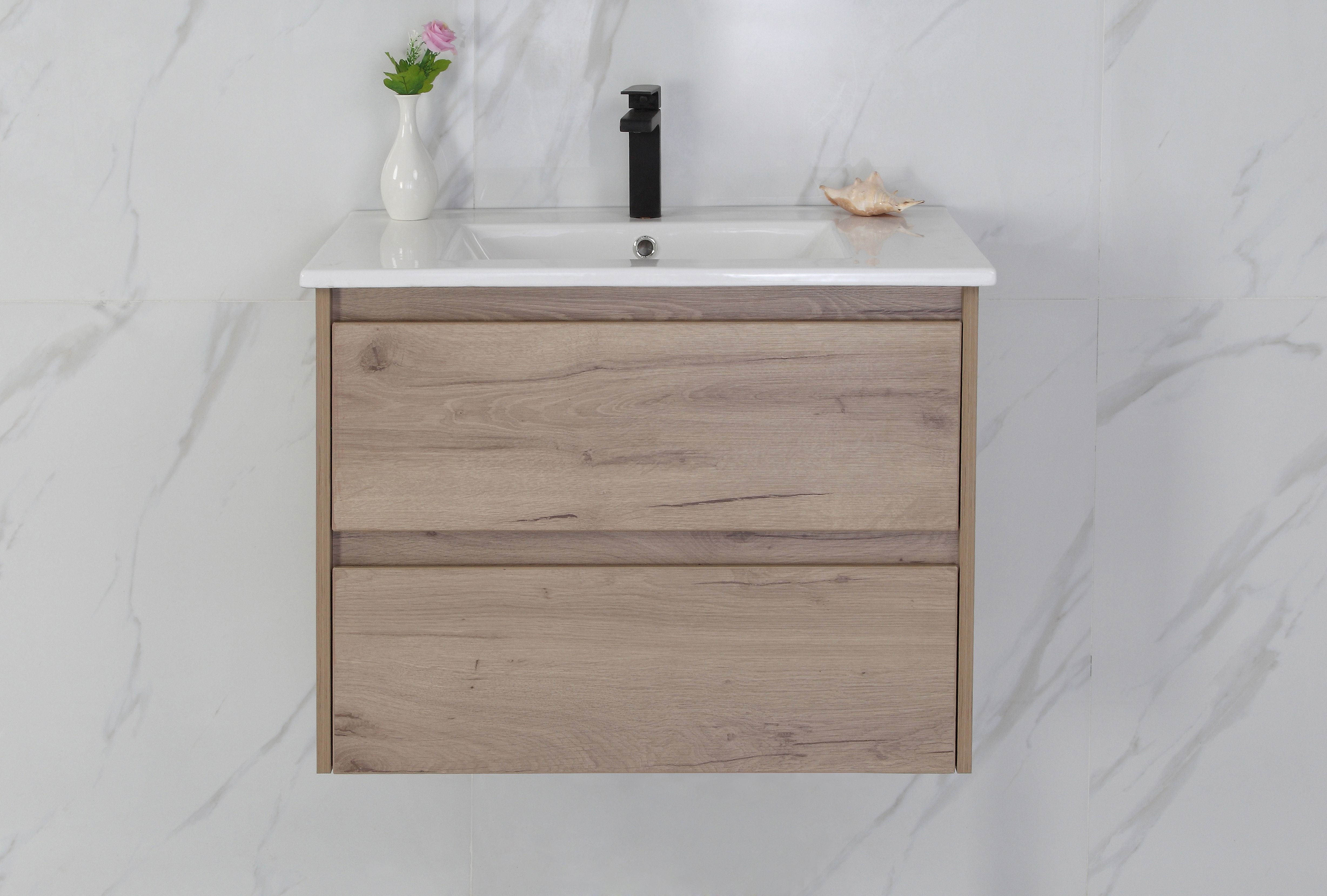 AULIC MAX WHITE OAK 750MM SINGLE BOWL WALL HUNG VANITY