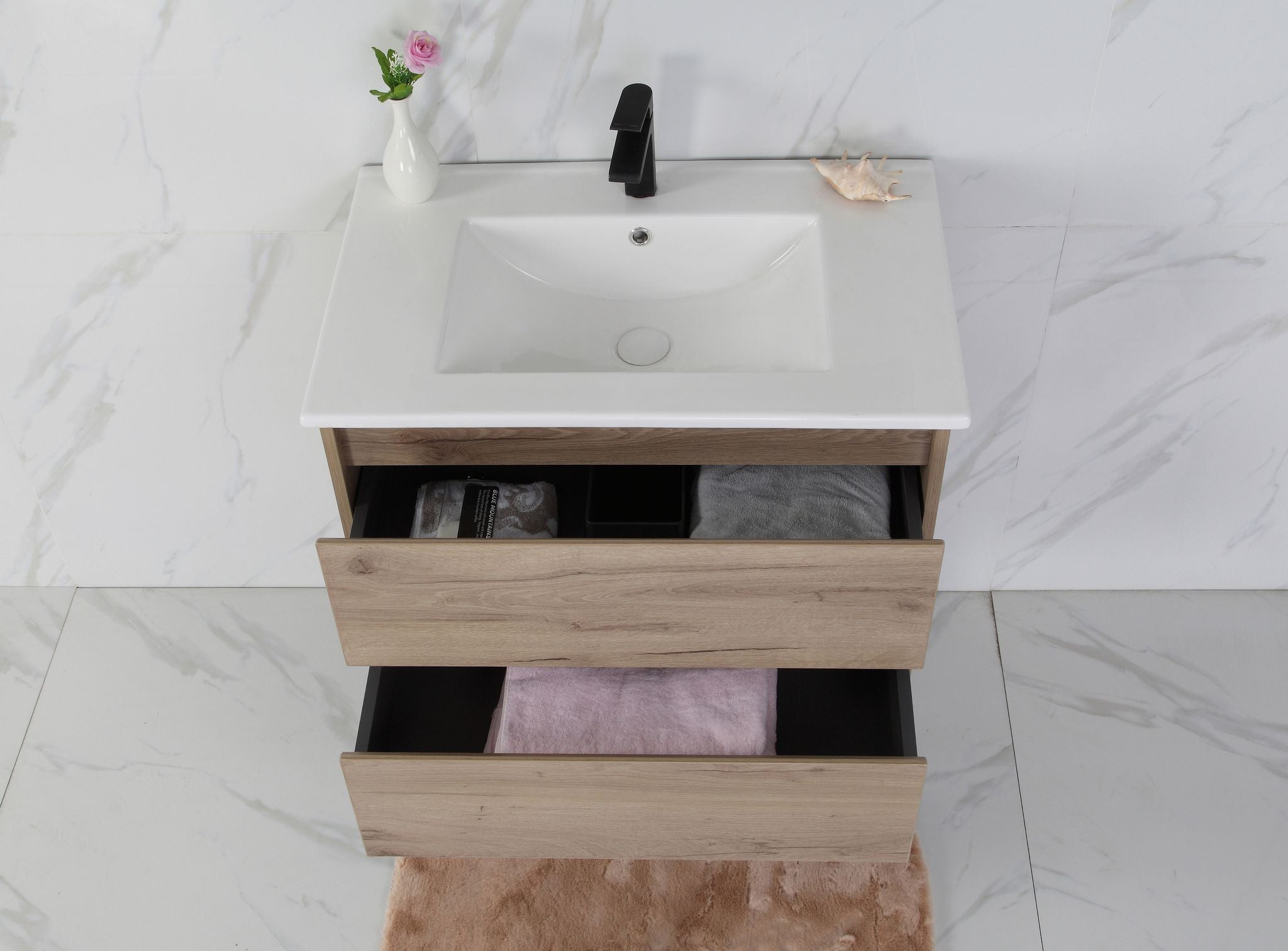 AULIC MAX WHITE OAK 750MM SINGLE BOWL WALL HUNG VANITY