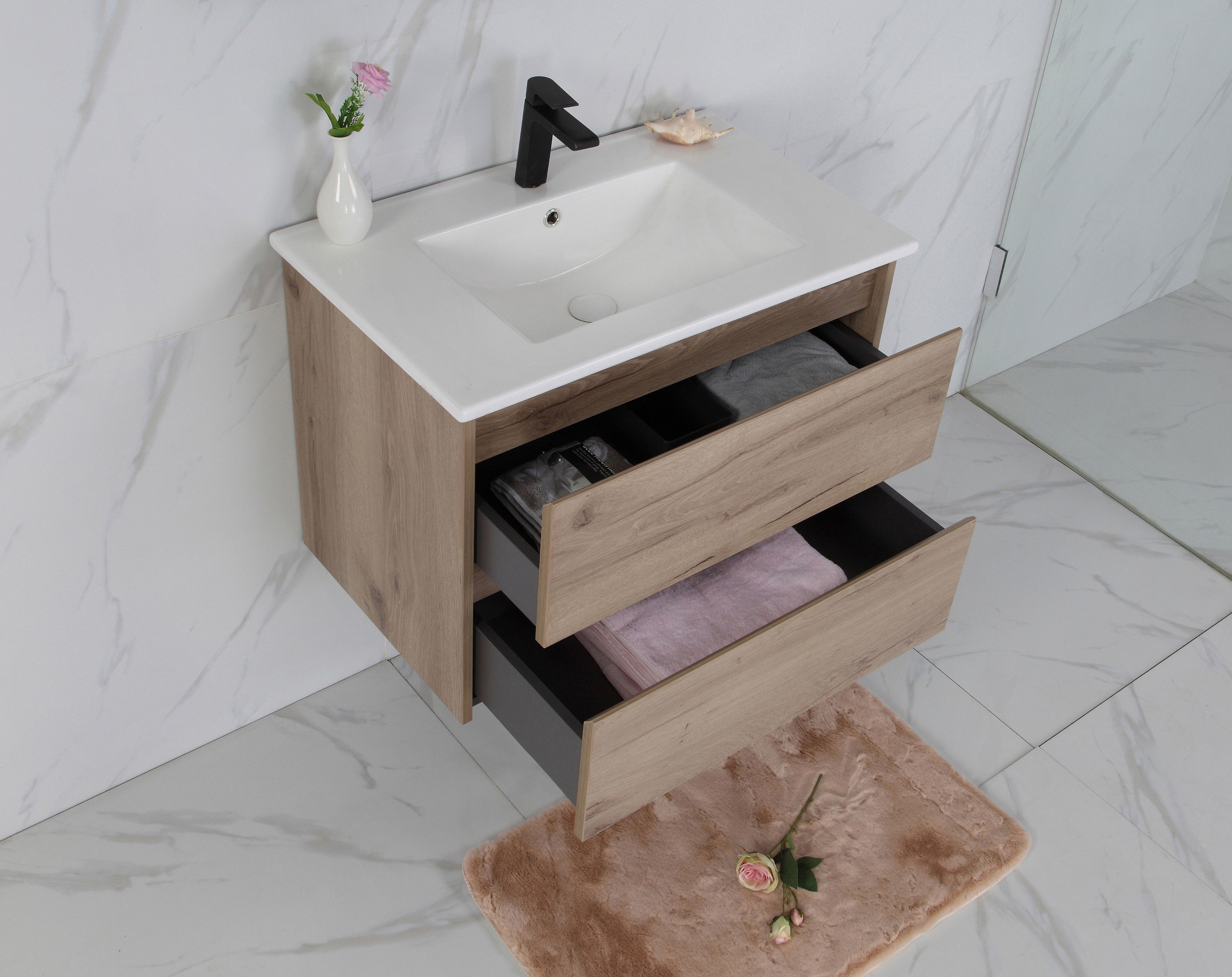 AULIC MAX WHITE OAK 750MM SINGLE BOWL WALL HUNG VANITY