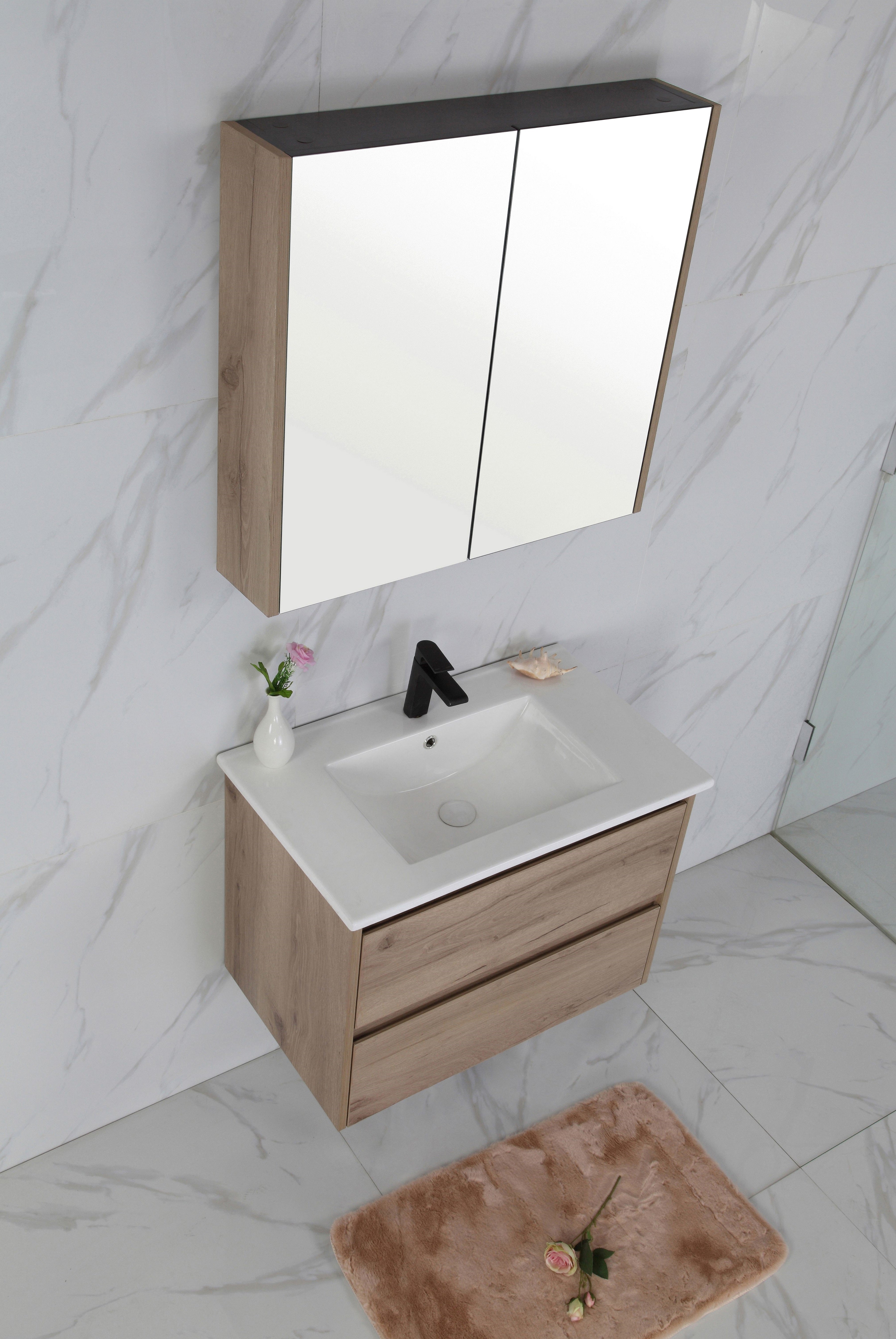 AULIC MAX WHITE OAK 750MM SINGLE BOWL WALL HUNG VANITY