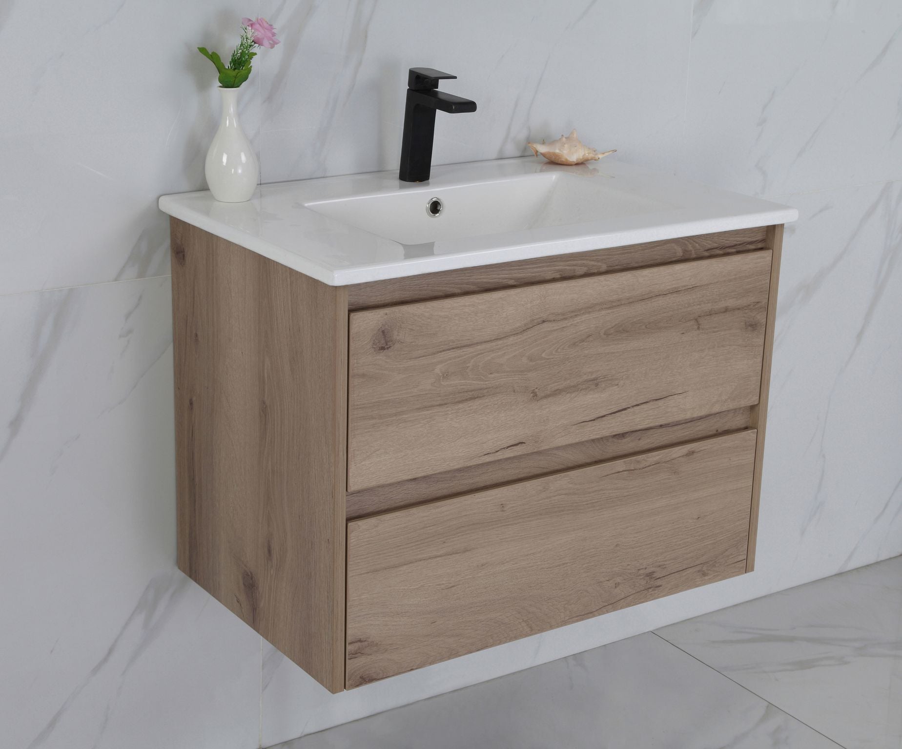 AULIC MAX WHITE OAK 750MM SINGLE BOWL WALL HUNG VANITY
