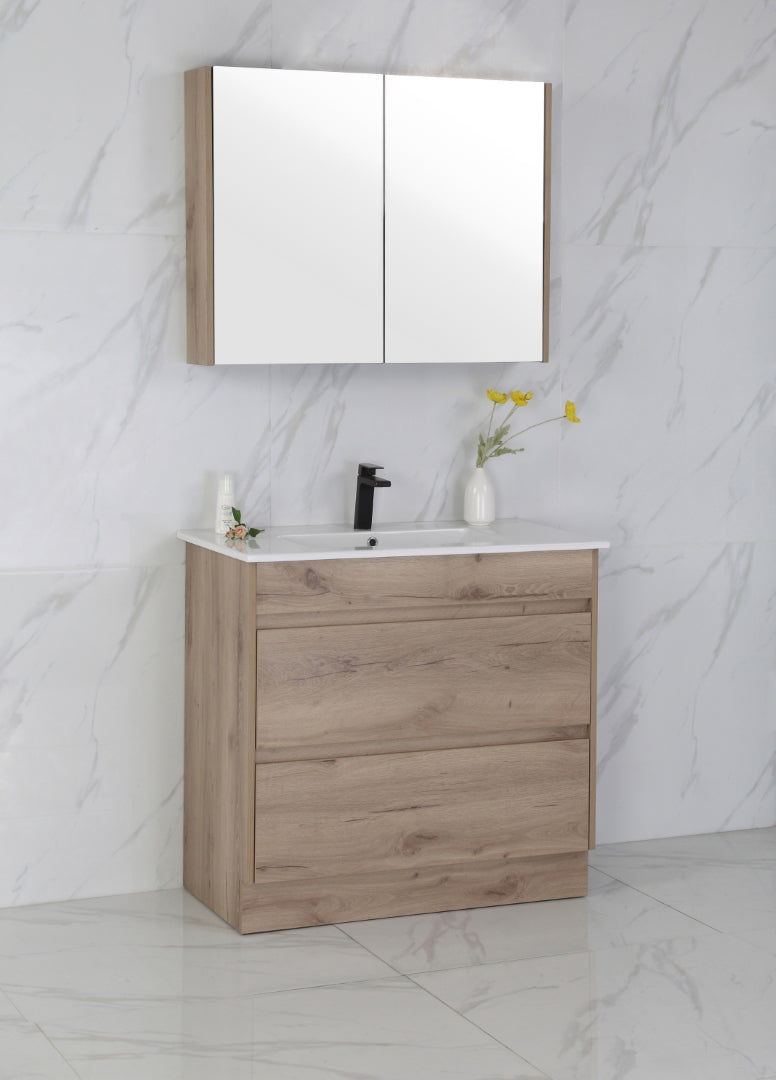 AULIC MAX WHITE OAK 900MM SINGLE BOWL FREESTANDING VANITY