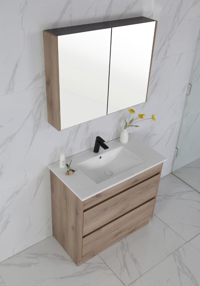 AULIC MAX WHITE OAK 900MM SINGLE BOWL FREESTANDING VANITY