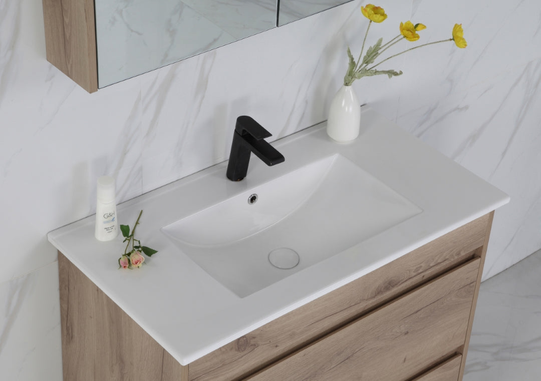 AULIC MAX WHITE OAK 900MM SINGLE BOWL FREESTANDING VANITY