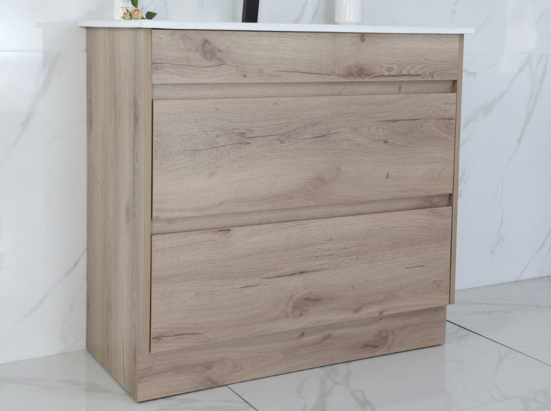 AULIC MAX WHITE OAK 900MM SINGLE BOWL FREESTANDING VANITY