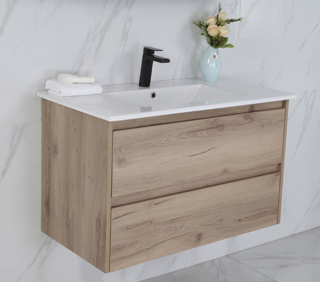 AULIC MAX WHITE OAK 900MM SINGLE BOWL WALL HUNG VANITY