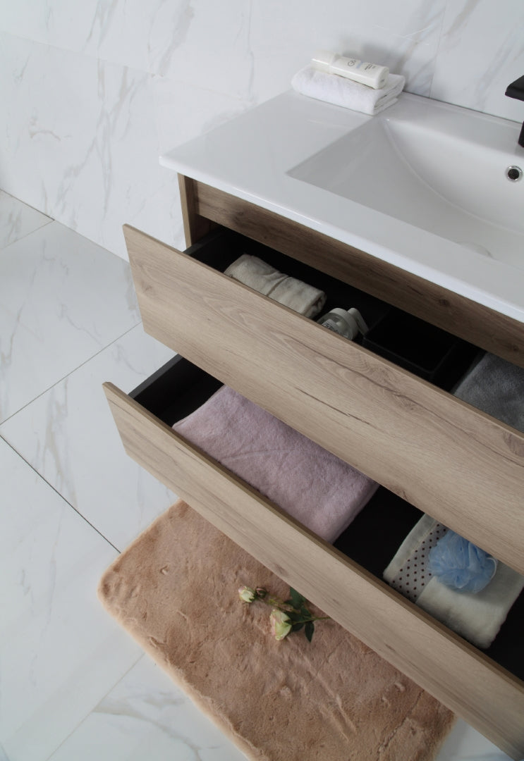 AULIC MAX WHITE OAK 900MM SINGLE BOWL WALL HUNG VANITY
