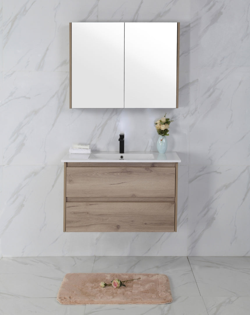 AULIC MAX WHITE OAK 900MM SINGLE BOWL WALL HUNG VANITY