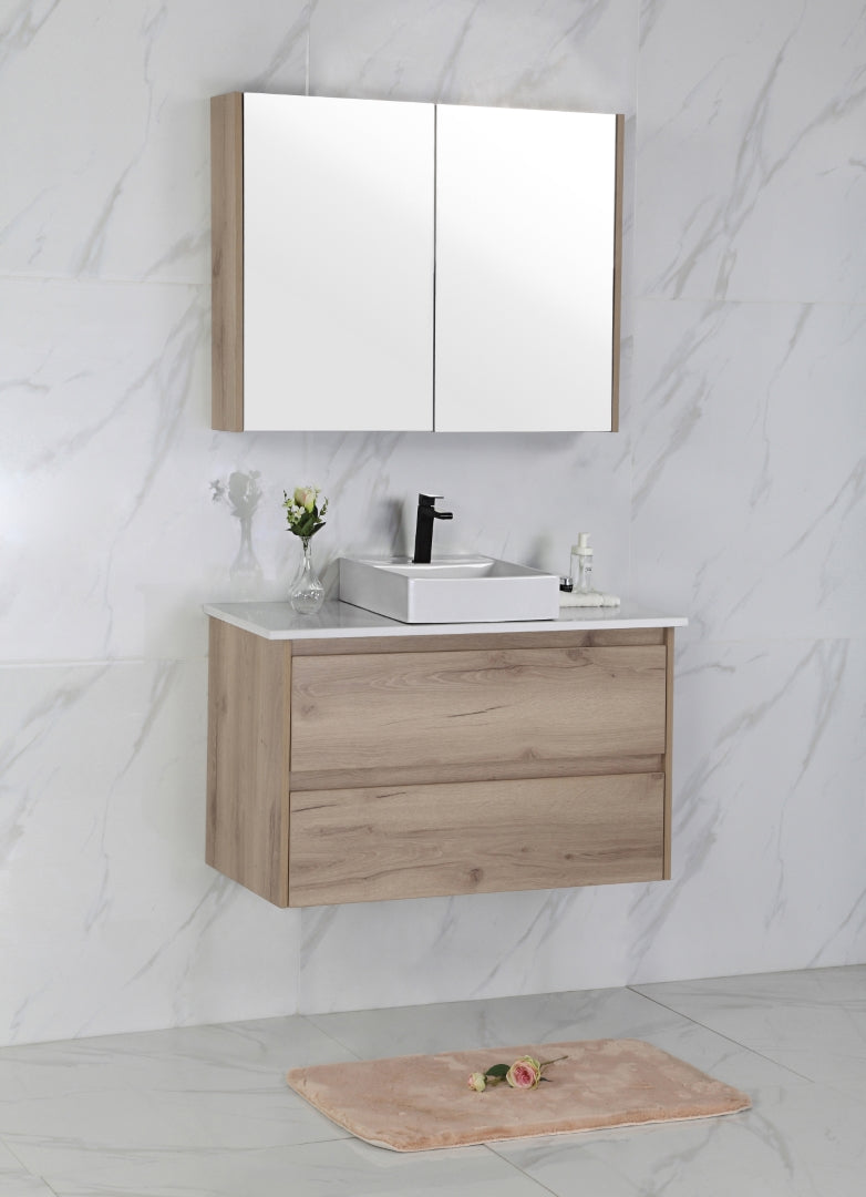 AULIC MAX WHITE OAK 900MM SINGLE BOWL WALL HUNG VANITY