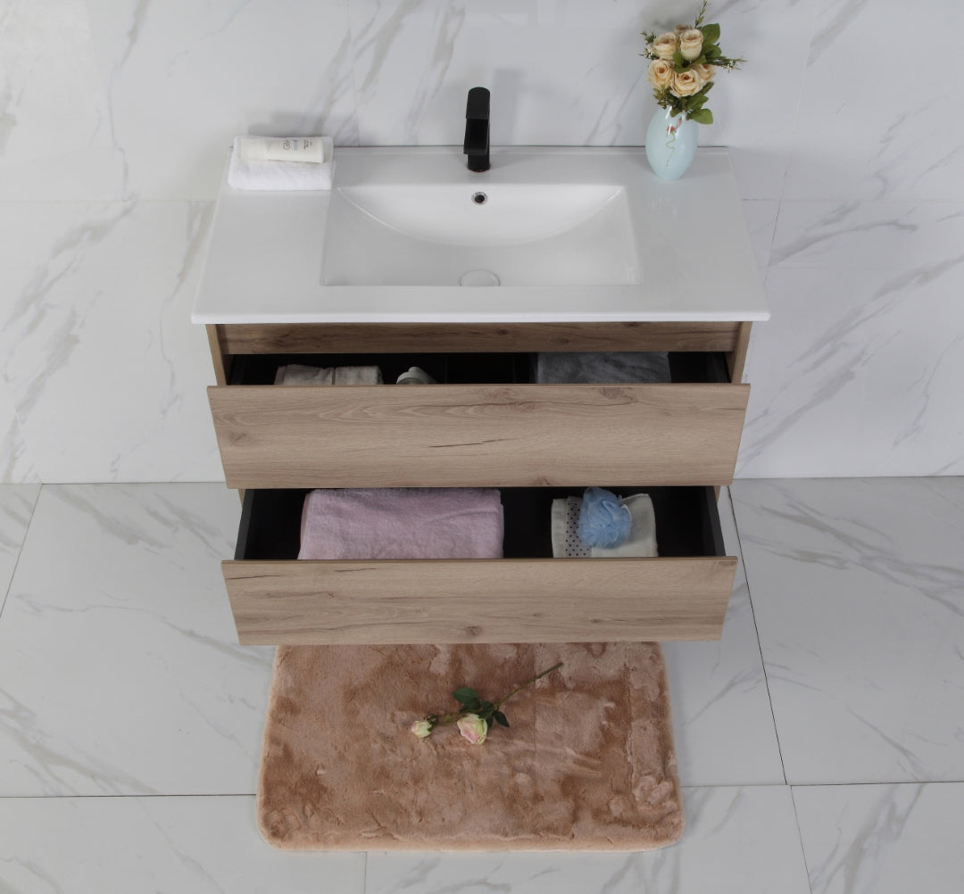 AULIC MAX WHITE OAK 900MM SINGLE BOWL WALL HUNG VANITY