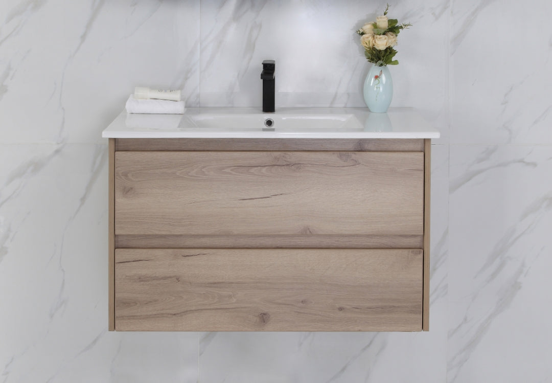AULIC MAX WHITE OAK 900MM SINGLE BOWL WALL HUNG VANITY