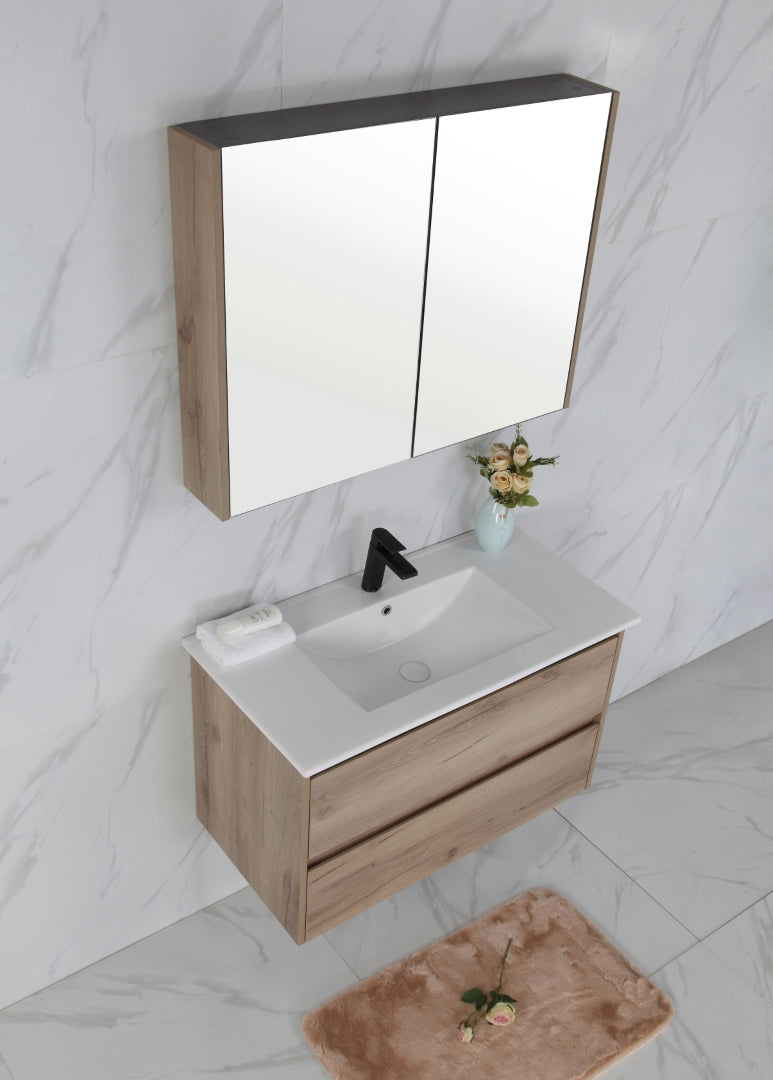 AULIC MAX WHITE OAK 900MM SINGLE BOWL WALL HUNG VANITY